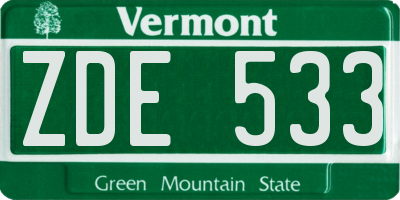 VT license plate ZDE533