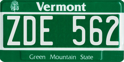VT license plate ZDE562