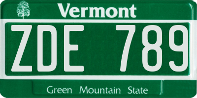 VT license plate ZDE789