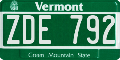 VT license plate ZDE792