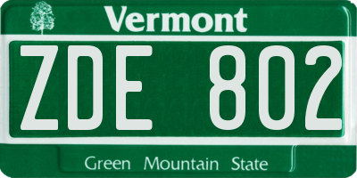VT license plate ZDE802