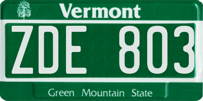 VT license plate ZDE803
