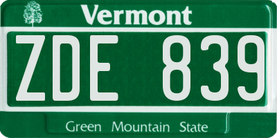 VT license plate ZDE839