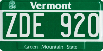 VT license plate ZDE920
