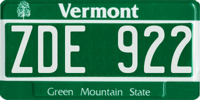 VT license plate ZDE922