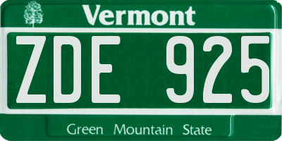 VT license plate ZDE925