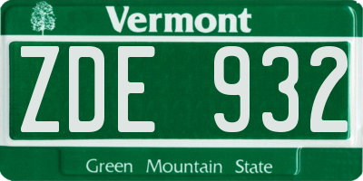 VT license plate ZDE932