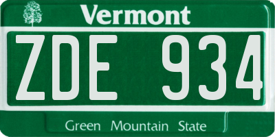 VT license plate ZDE934