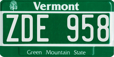 VT license plate ZDE958