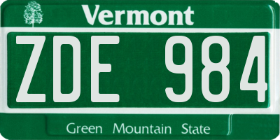 VT license plate ZDE984