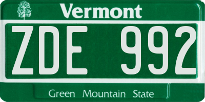 VT license plate ZDE992
