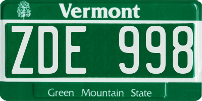 VT license plate ZDE998