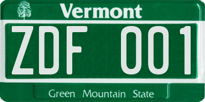 VT license plate ZDF001
