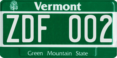 VT license plate ZDF002