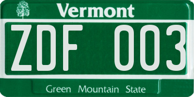 VT license plate ZDF003