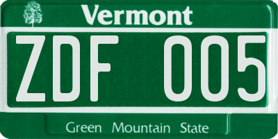 VT license plate ZDF005