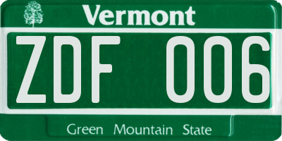 VT license plate ZDF006