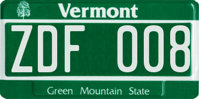 VT license plate ZDF008