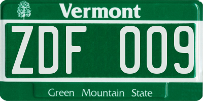 VT license plate ZDF009