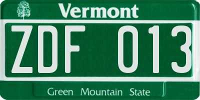 VT license plate ZDF013
