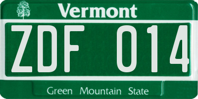 VT license plate ZDF014