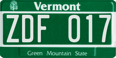 VT license plate ZDF017
