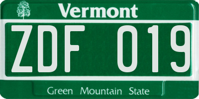 VT license plate ZDF019