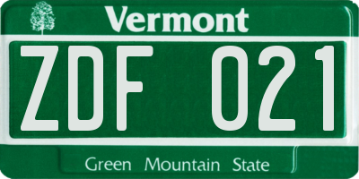 VT license plate ZDF021