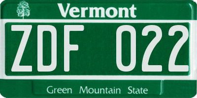 VT license plate ZDF022