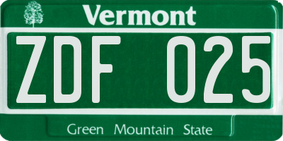 VT license plate ZDF025