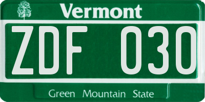 VT license plate ZDF030