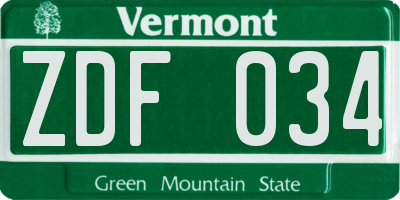VT license plate ZDF034