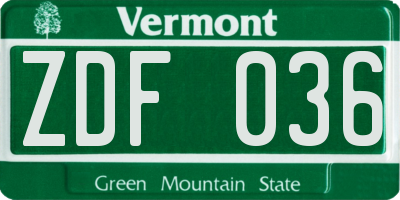 VT license plate ZDF036