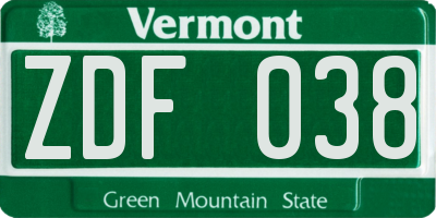 VT license plate ZDF038