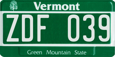 VT license plate ZDF039