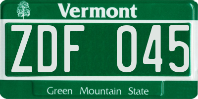 VT license plate ZDF045