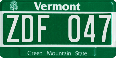 VT license plate ZDF047