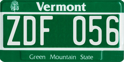 VT license plate ZDF056