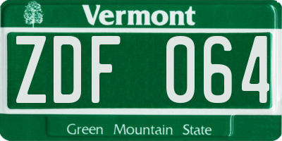 VT license plate ZDF064