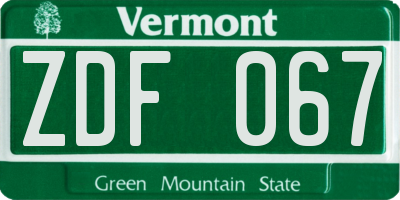 VT license plate ZDF067