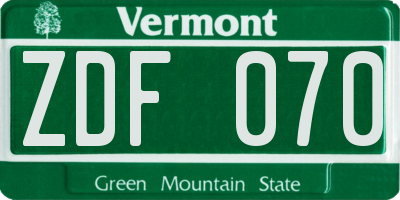 VT license plate ZDF070