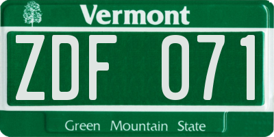 VT license plate ZDF071