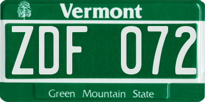 VT license plate ZDF072