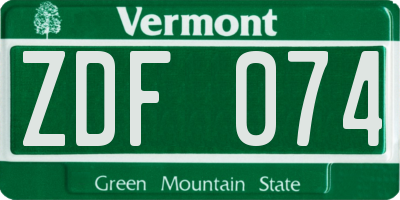 VT license plate ZDF074