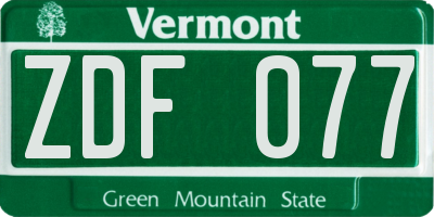 VT license plate ZDF077