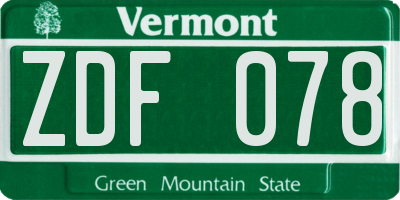 VT license plate ZDF078