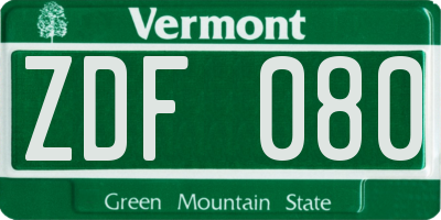 VT license plate ZDF080
