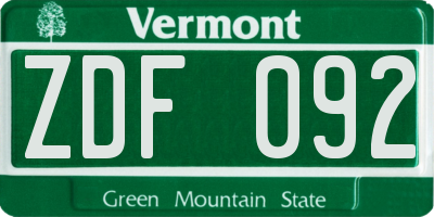 VT license plate ZDF092