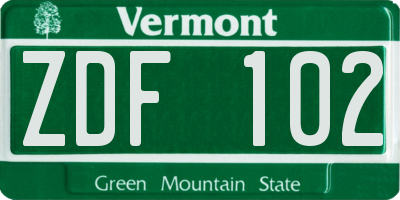 VT license plate ZDF102