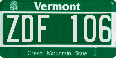 VT license plate ZDF106